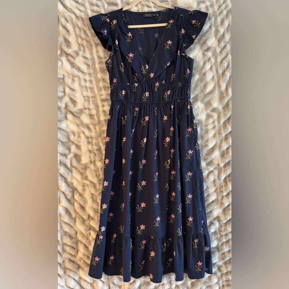 Vineyard Vines Navy Midi Dress with Pink Floral Print